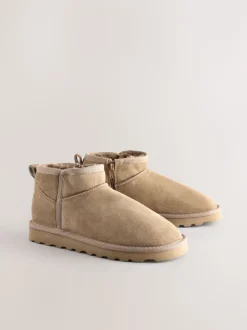 Daim taupe neutre - Bottes en fausse fourrure déperlantes