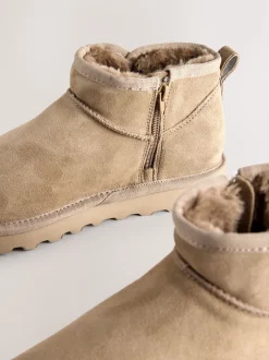 Daim taupe neutre - Bottes en fausse fourrure déperlantes