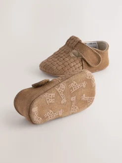 Daim tissé Fauve - Leather Bébé T-Bar Chaussures (0-24mths)