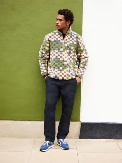 Damier bleu/fauve - Col zippé - Polaire imprimée