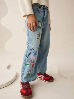 Denim - Jean à jambe large brodé (3-16ans)