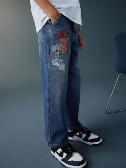 Denim bleu milieu imprimé Varsity - Jean authentique (3-16ans)