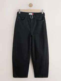 Denim noir - Jean barrel ceinturé