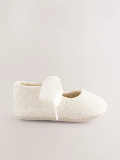 Dentelle crème - Chaussures grande occasion nouées sur le devant pour bébé (0-24mois)
