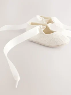 Dentelle crème - Chaussures grande occasion nouées sur le devant pour bébé (0-24mois)