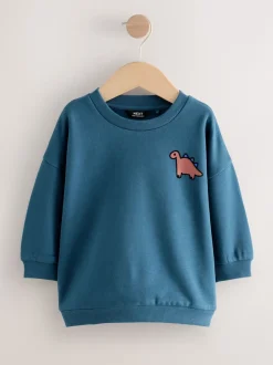 Dinosaure bleu - Sweat-shirt en jersey à col rond imprimé au dos (3mois7ans)