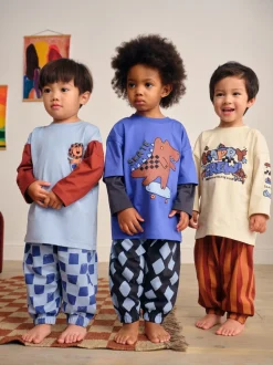 Dinosaure bleu/brun - Lot de 3 pyjamas oversize (9mois-10ans)