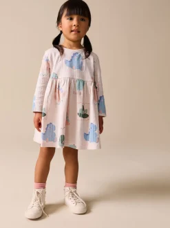 Dinosaure crème - Robe à manches longues en jersey (3mths-7yrs)