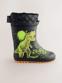 Dinosaure noir - Bottes en caoutchouc fourrées
