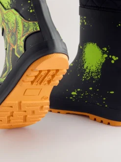 Dinosaure noir - Bottes en caoutchouc fourrées