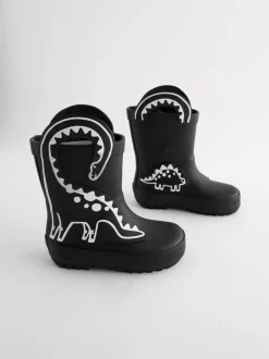 Dinosaure noir à couleur changeante - Bottes de pluie à poignée