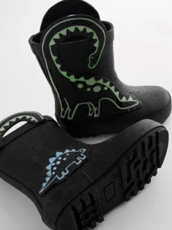 Dinosaure noir à couleur changeante - Bottes de pluie à poignée