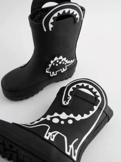 Dinosaure noir à couleur changeante - Bottes de pluie à poignée