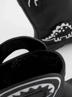 Dinosaure noir à couleur changeante - Bottes de pluie à poignée