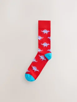 Dinosaure rouge vif/bleu/Orange - Paquet de chaussettes à motifs 8