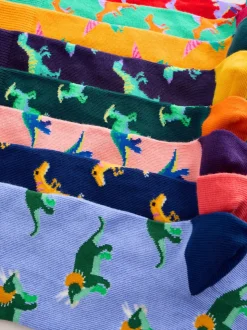 Dinosaure rouge vif/bleu/Orange - Paquet de chaussettes à motifs 8