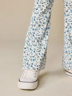 Ditsy bleu - Leggings évasés à côtes (3-16ans)