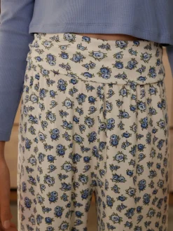 Ditsy bleu - Pyjama à taille pliée douce (3-16ans)