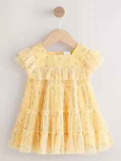 Ditsy jaune - Robe en maille bébé (0mois à2ans)