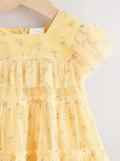 Ditsy jaune - Robe en maille bébé (0mois à2ans)