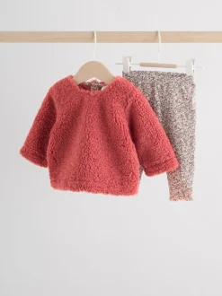 Ditsy rouge - Ensemble de Hauts et Leggings en polaire Bébé 2 pièces (0mois-2ans)