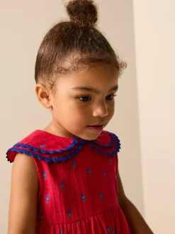 Ditsy rouge - Robe Ric Rac à col (3mois8ans)