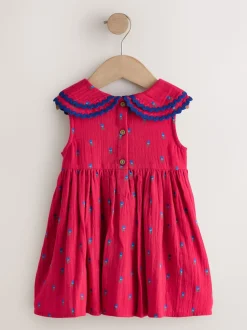 Ditsy rouge - Robe Ric Rac à col (3mois8ans)