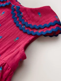 Ditsy rouge - Robe Ric Rac à col (3mois8ans)