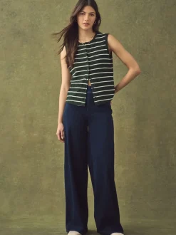 Délavage bleu - Pantalon large en denim de jersey