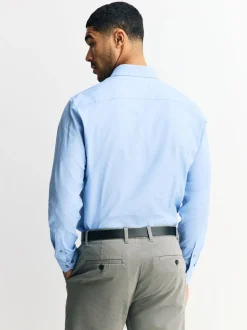 Dobby bleu - Chemise habillée à manches longues en coton extensible