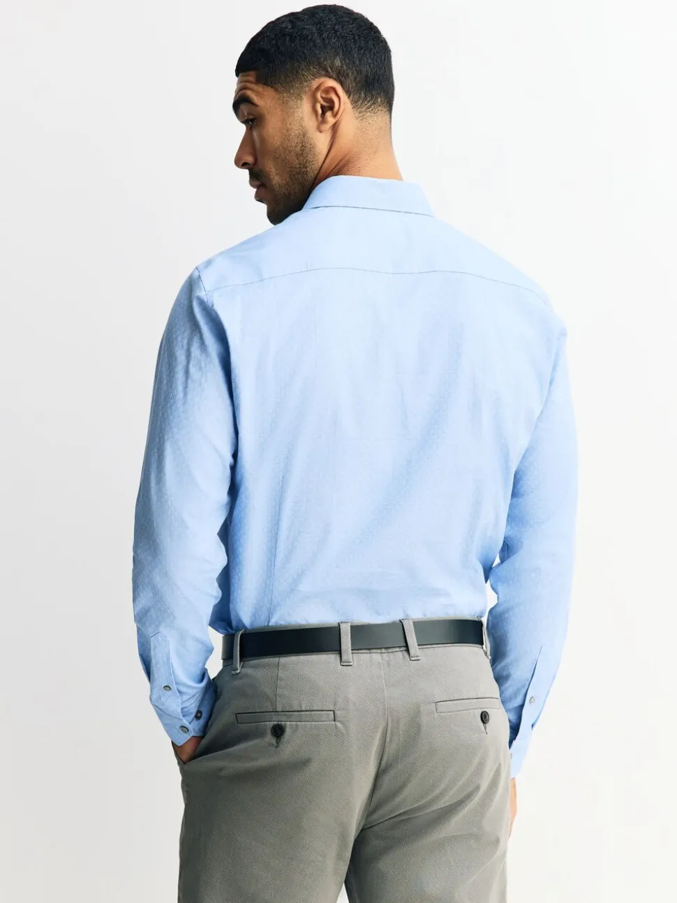 Dobby bleu - Chemise habillée à manches longues en coton extensible