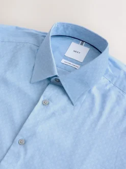 Dobby bleu - Chemise habillée à manches longues en coton extensible