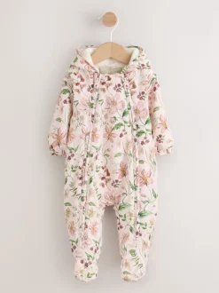 Double zip imprimé fleuri rose - Combinaison à capuche en nylon bébé (0mois-2ans)