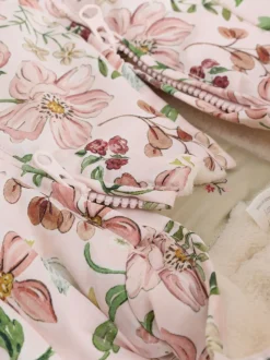 Double zip imprimé fleuri rose - Combinaison à capuche en nylon bébé (0mois-2ans)