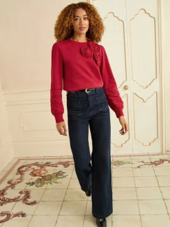 détail corsage Rouge - Sweat Love & Roses en jersey à col ras du cou