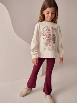 Ecru Floral - Haut à manches longues à sequins (3-16ans)