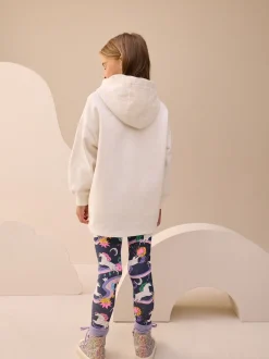 Ecru/Licorne marine - Ensemble Leggings Sweat-shirt à capuche imprimé graphique (3-16ans)