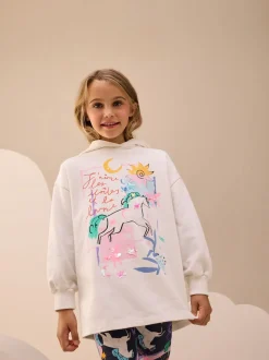 Ecru/Licorne marine - Ensemble Leggings Sweat-shirt à capuche imprimé graphique (3-16ans)