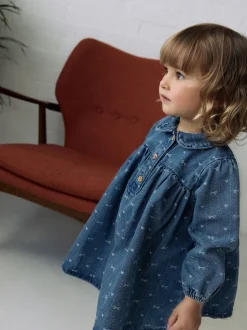 En jean avec nœud - Robe à col à manches longues (3mths-8yrs)
