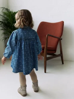En jean avec nœud - Robe à col à manches longues (3mths-8yrs)