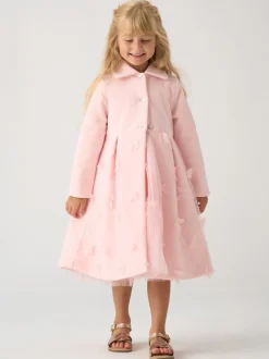 Ensemble Miss veste rose et robe papillon en tulle appliqué