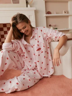 Ensemble pyjama en coton boutonné Bath & Body Works All Over Lips