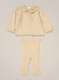 Ensemble Rock-A-Bye Baby Boutique cardigan et legging blanc en maille bébé