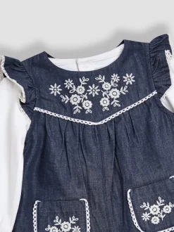 Ensemble salopette et haut JoJo Maman Bébé en chambray brodé