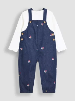 Ensemble salopette JoJo Maman Bébé en chambray brodé et haut côtelé