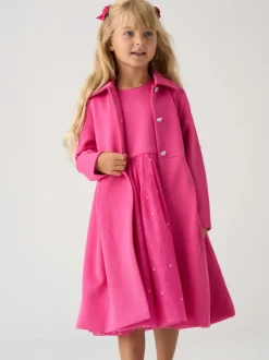 Ensemble veste et robe Miss jacquard rose avec nœud
