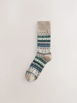 Fairisle bleu/neutre/rouge - Lot de 3 paires de Chaussettes Signature en laine thermique mélangée