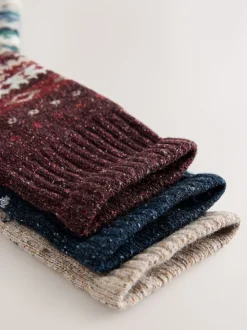 Fairisle bleu/neutre/rouge - Lot de 3 paires de Chaussettes Signature en laine thermique mélangée