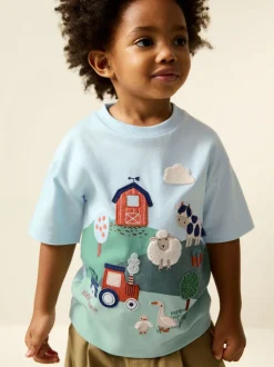 Ferme verte/bleue - T-shirt appliqué Manches courtes (3mths-7yrs)