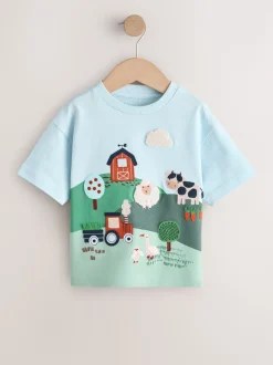 Ferme verte/bleue - T-shirt appliqué Manches courtes (3mths-7yrs)